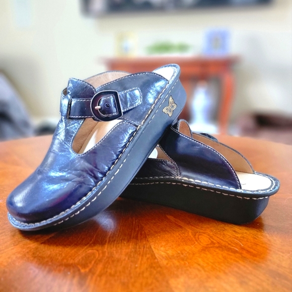 ALEGRIA NAVY LEATHER MULES - Picture 1 of 8